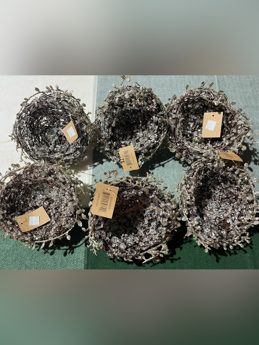 Beaded Birds Nest Christmas Decor